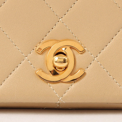 Chanel Around 1990 Made Full Flap Turn-Lock Chain Bag Mini Beige