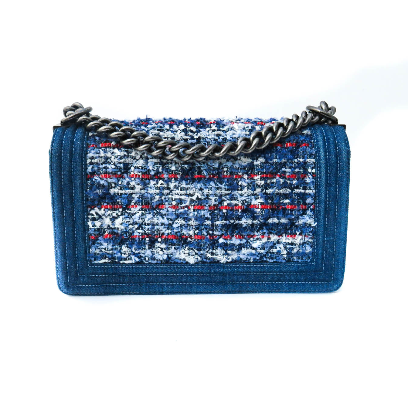 Old Medium Boy Bag in Denim and Tweed with RHW
