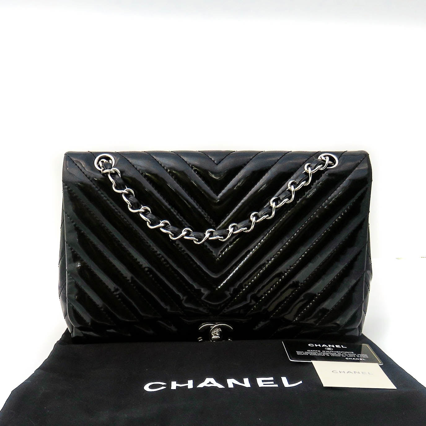 Classic Jumbo in Chevron Patent Leather with SWH Black