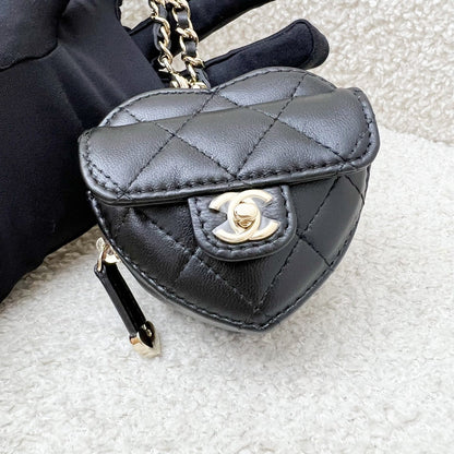 Chanel 25B Mini Heart Bag Charm in Black Lambskin and LGHW (Model: AP4838)