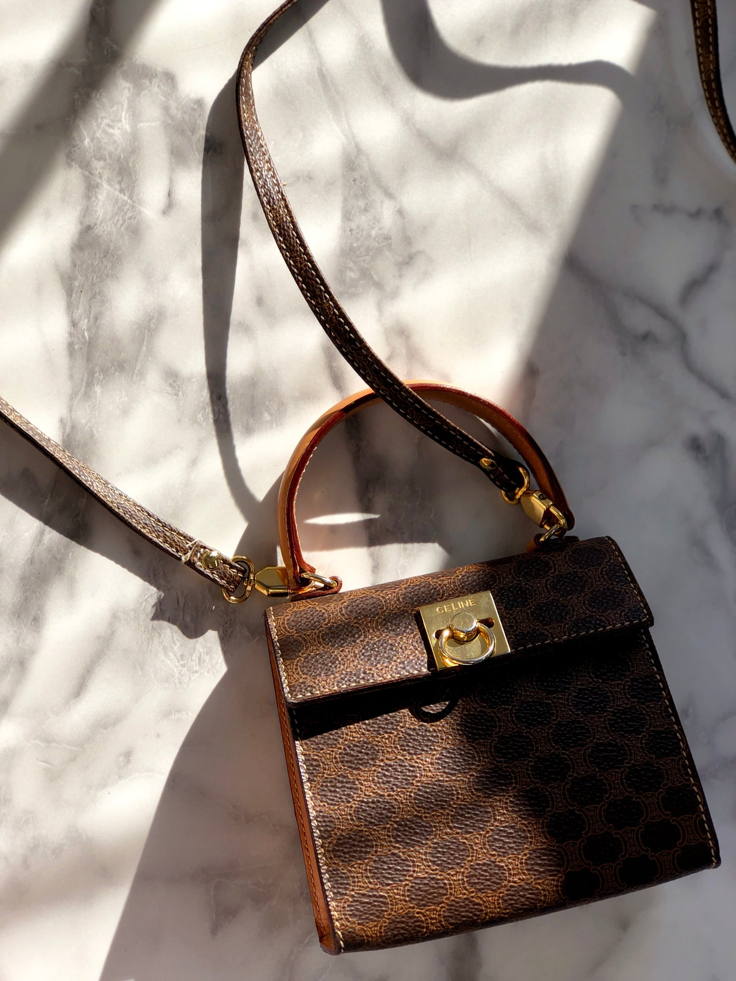 CELINE Macadam Gancini Two-way Handbag Shoulder bag Brown Vintage sasmug