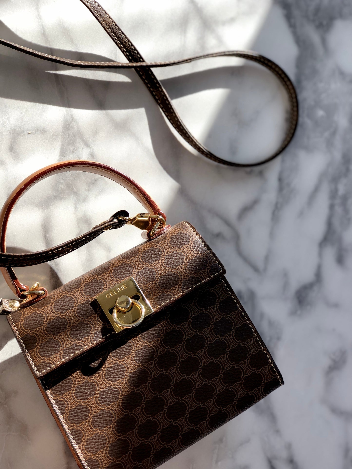 CELINE Macadam Gancini Two-way Handbag Shoulder bag Brown Vintage sasmug