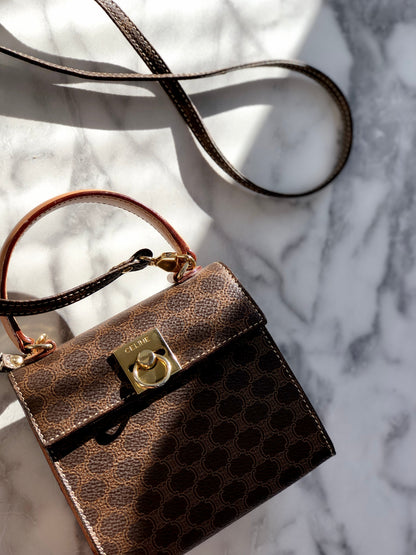 CELINE Macadam Gancini Two-way Handbag Shoulder bag Brown Vintage sasmug