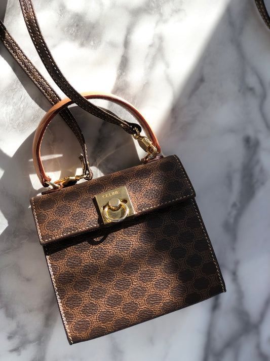 CELINE Macadam Gancini Two-way Handbag Shoulder bag Brown Vintage sasmug