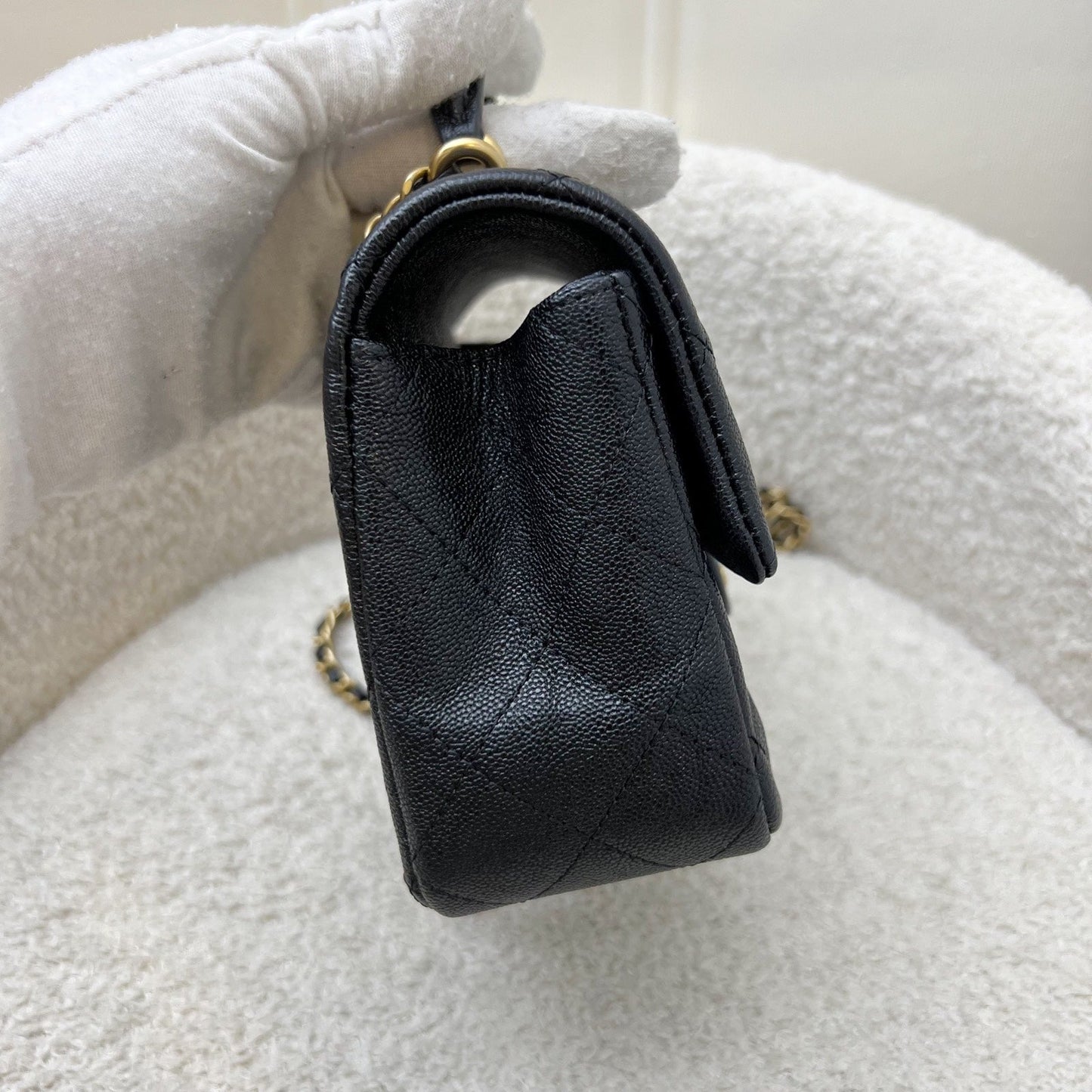 Chanel Top Handle Mini Rectangle Flap in 21S Black Caviar and AGHW