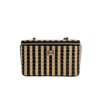 Chanel Vanity Raffia Jute Straw Chain Bag