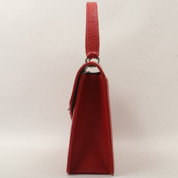 Chanel Around 1998 Made Bicolore Stitch Turn-Lock Handbag Red/Silver