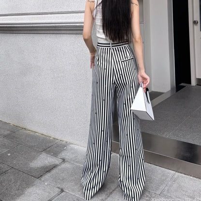 Chanel Pinstripe Long Pants with CC Mini Crystals Sz 36 (Model: P76233)