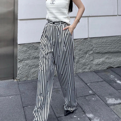 Chanel Pinstripe Long Pants with CC Mini Crystals Sz 36 (Model: P76233)
