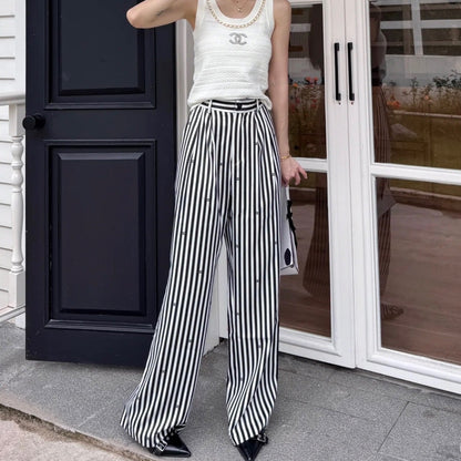 Chanel Pinstripe Long Pants with CC Mini Crystals Sz 36 (Model: P76233)