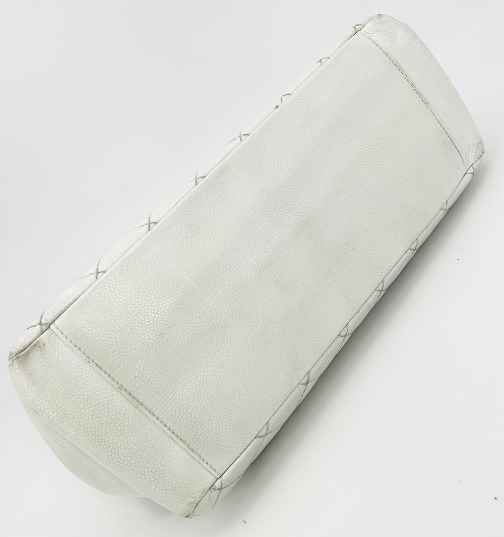 Chanel Quilted White Caviar Grand Shopper Tote