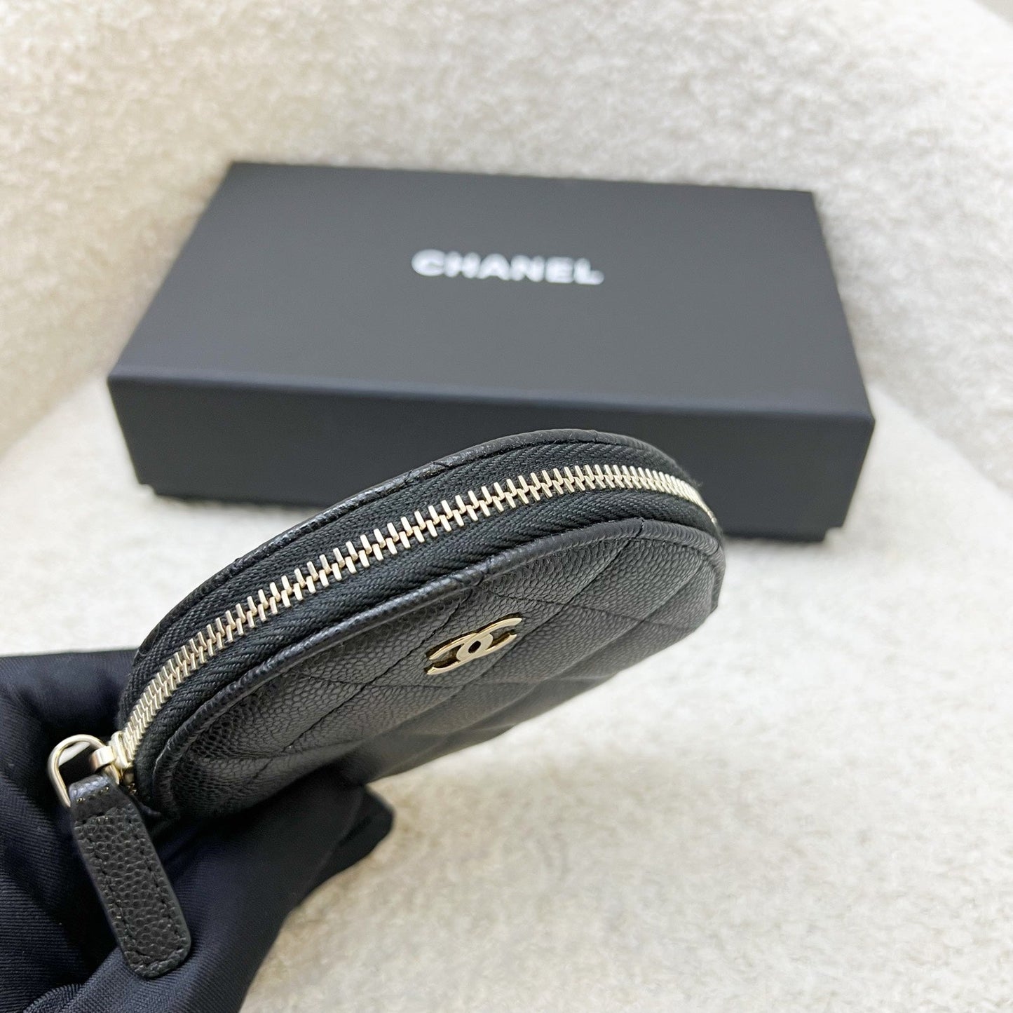 Chanel Round Coin Purse in Black Caviar and LGHW