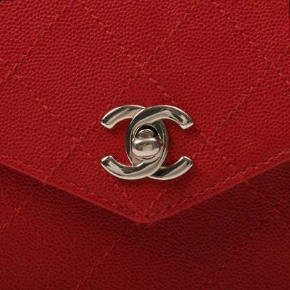 Chanel Around 1998 Made Bicolore Stitch Turn-Lock Handbag Red/Silver