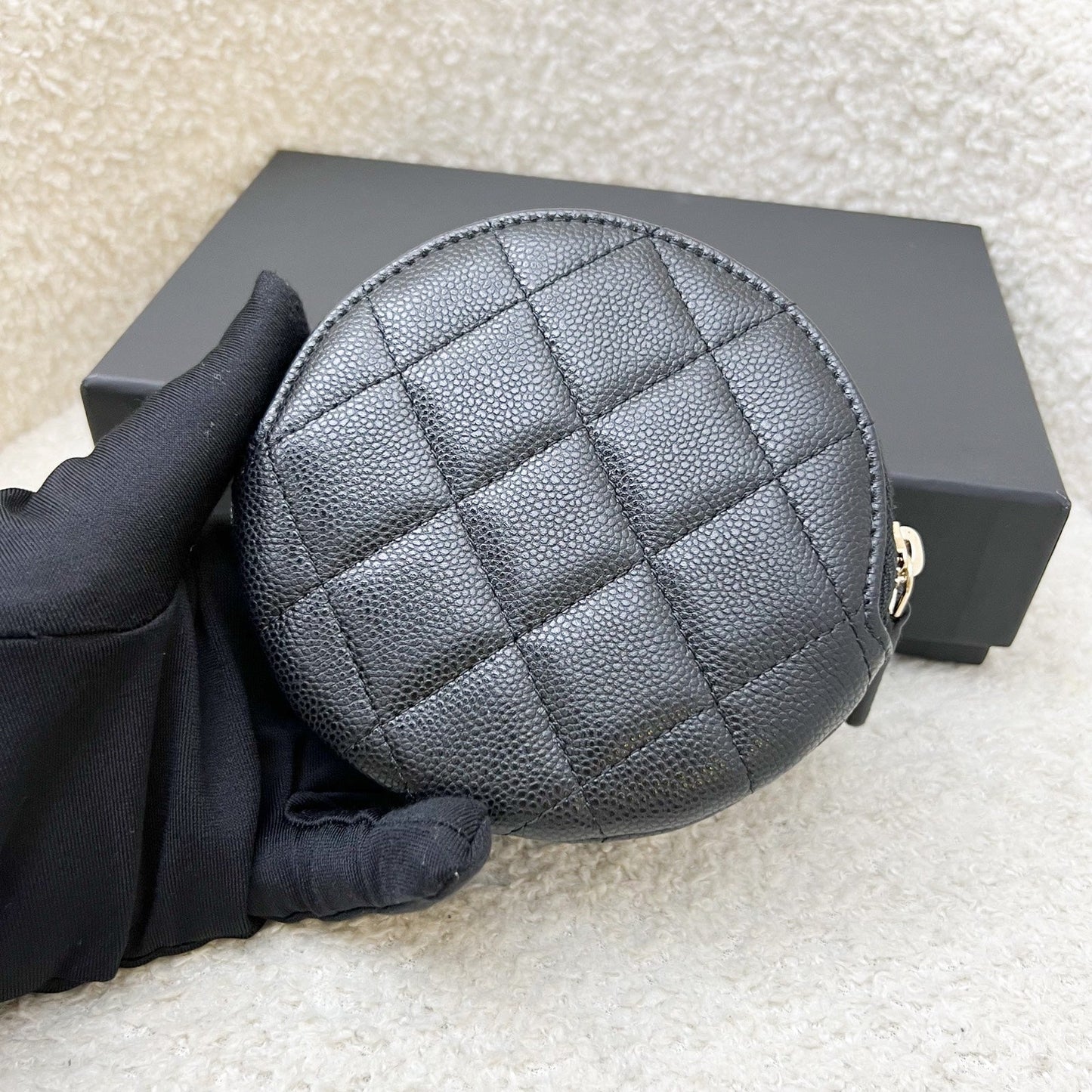 Chanel Round Coin Purse in Black Caviar and LGHW