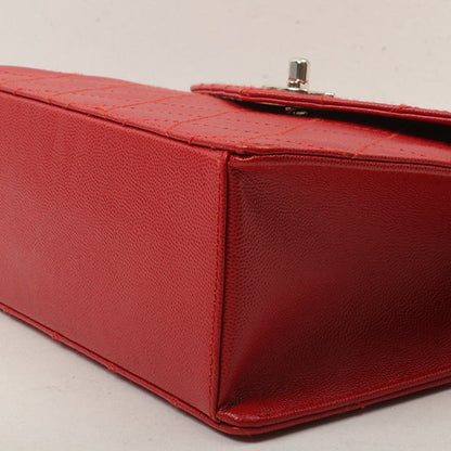 Chanel Around 1998 Made Bicolore Stitch Turn-Lock Handbag Red/Silver