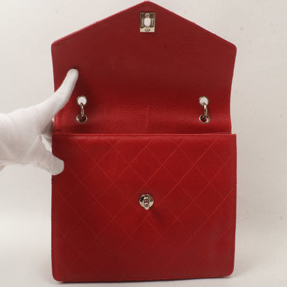 Chanel Around 1998 Made Bicolore Stitch Turn-Lock Handbag Red/Silver