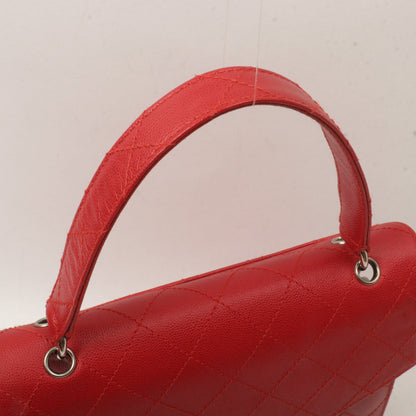 Chanel Around 1998 Made Bicolore Stitch Turn-Lock Handbag Red/Silver