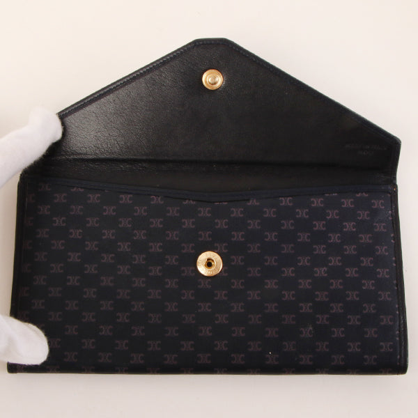 Celine Macadam Pattern Logo Plate Long Wallet Navy