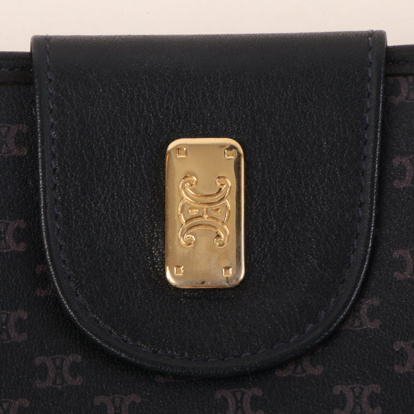 Celine Macadam Pattern Logo Plate Long Wallet Navy