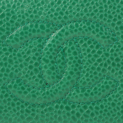 CHANEL Around 1997 Made Caviar Skin Cc Mark Stitch Key Case Green