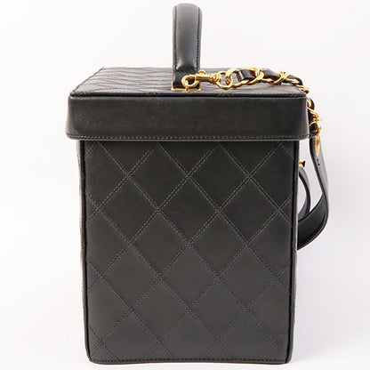 Chanel Around 1992 Made Bicolore Stitch Round Turn-Lock Vanity 2Way Bag Black