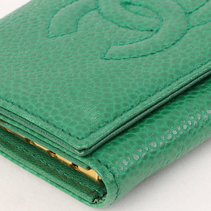 CHANEL Around 1997 Made Caviar Skin Cc Mark Stitch Key Case Green