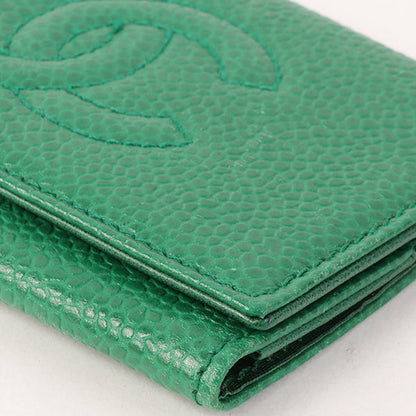 CHANEL Around 1997 Made Caviar Skin Cc Mark Stitch Key Case Green