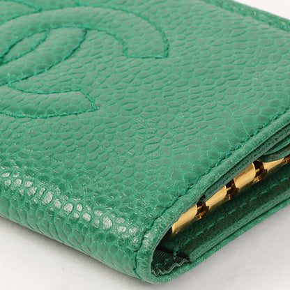 CHANEL Around 1997 Made Caviar Skin Cc Mark Stitch Key Case Green