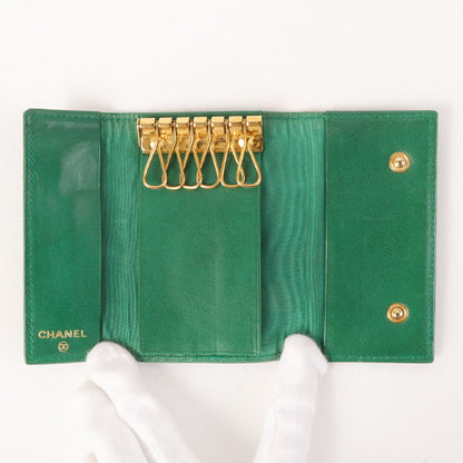 CHANEL Around 1997 Made Caviar Skin Cc Mark Stitch Key Case Green