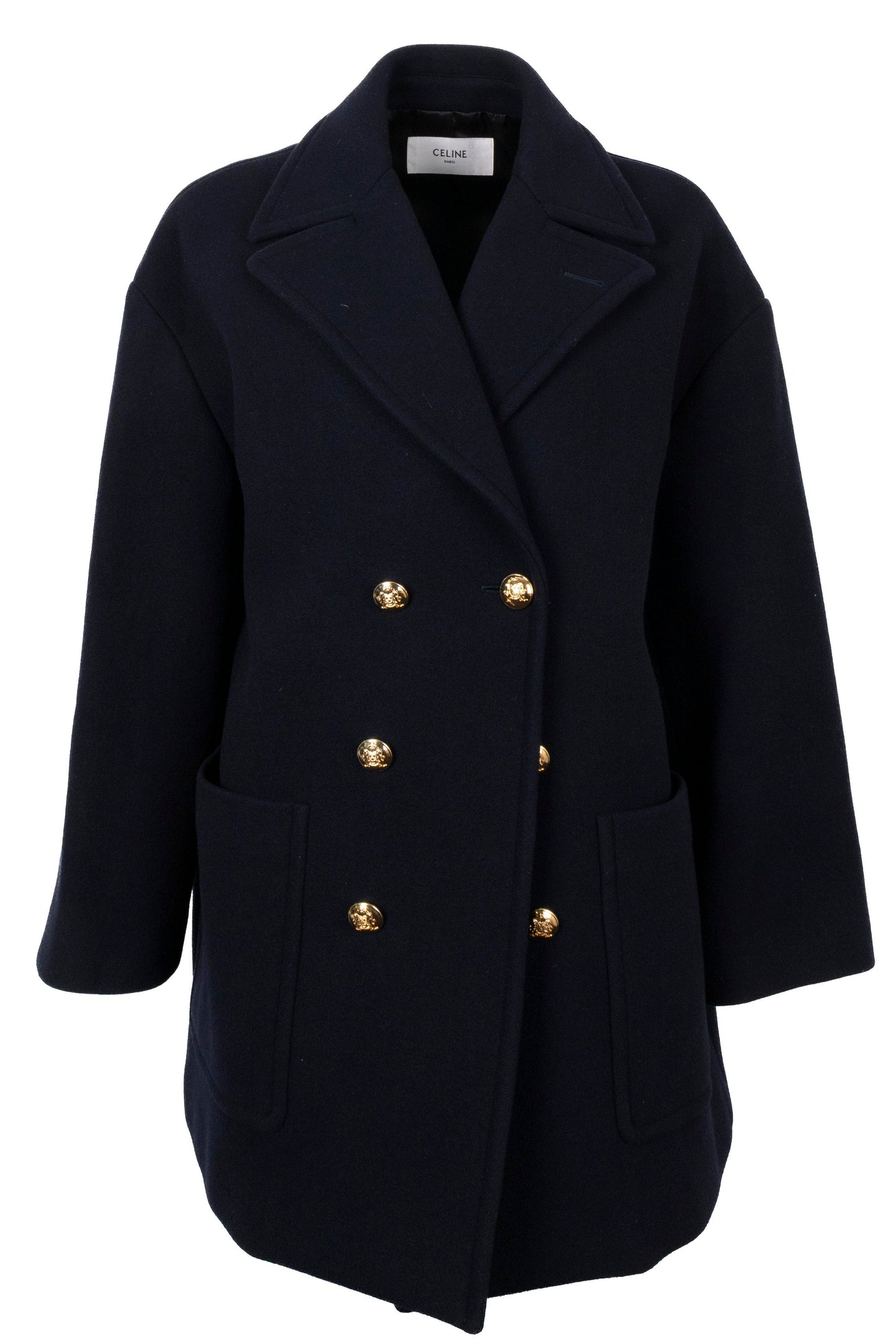 CELINE Double Breasted Peacoat Wool Navy