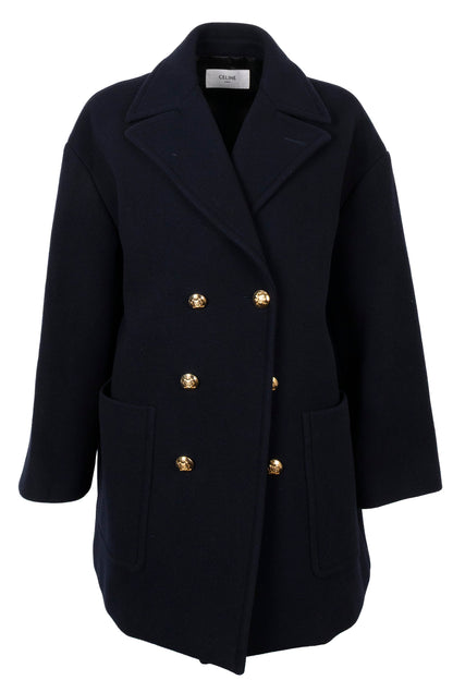 CELINE Double Breasted Peacoat Wool Navy
