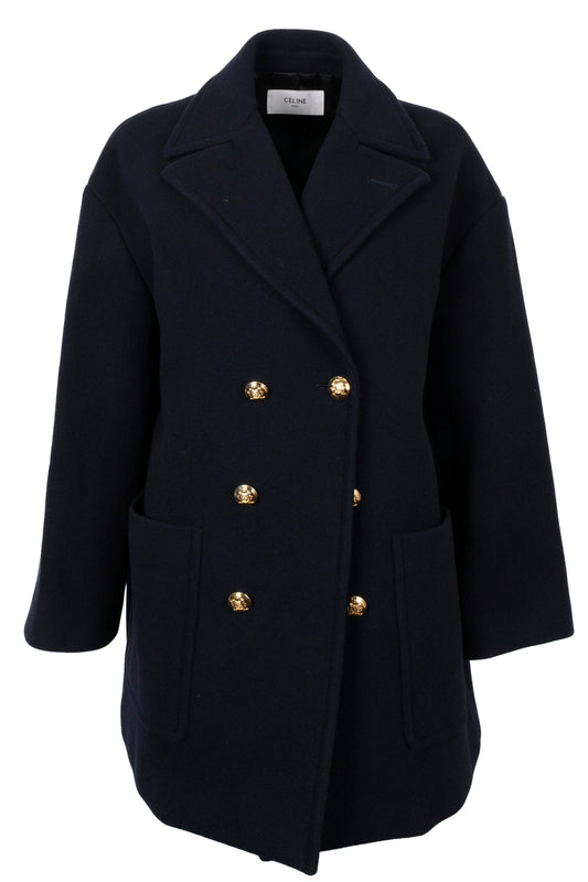 CELINE Double Breasted Peacoat Wool Navy