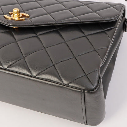 Chanel Around 1997 Made V Flap Turn-Lock Handle Bag Black