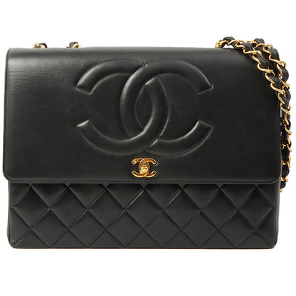 Chanel Around 1992 Made Big Cc Mark Stitch Turn-Lock Chain Bag Black
