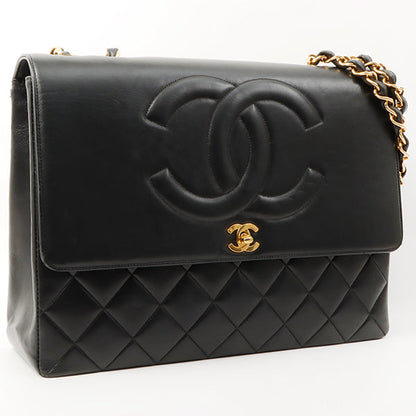 Chanel Around 1992 Made Big Cc Mark Stitch Turn-Lock Chain Bag Black