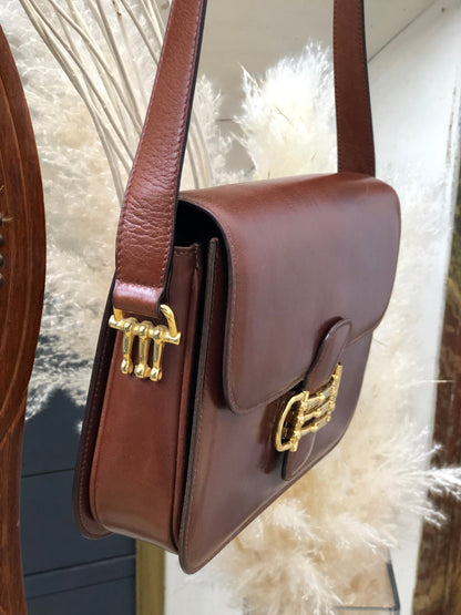 CELINE Three Horsebit Crossbody Shoulder bag Brown Vintage Old Celine jjcdny