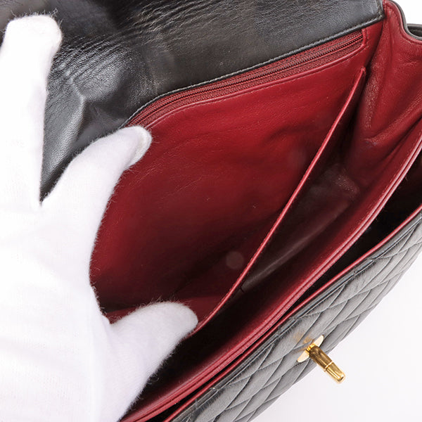 Chanel Around 1997 Made V Flap Turn-Lock Handle Bag Black