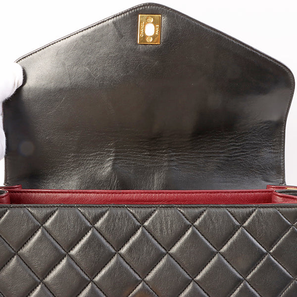 Chanel Around 1997 Made V Flap Turn-Lock Handle Bag Black
