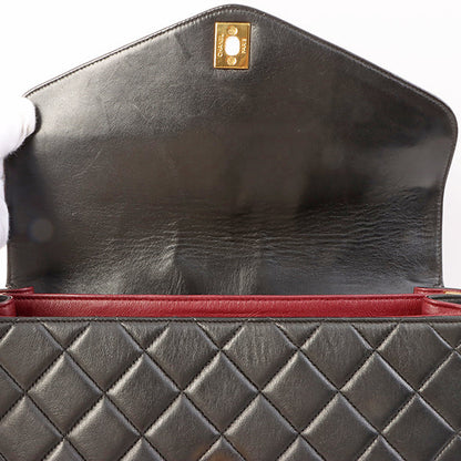 Chanel Around 1997 Made V Flap Turn-Lock Handle Bag Black