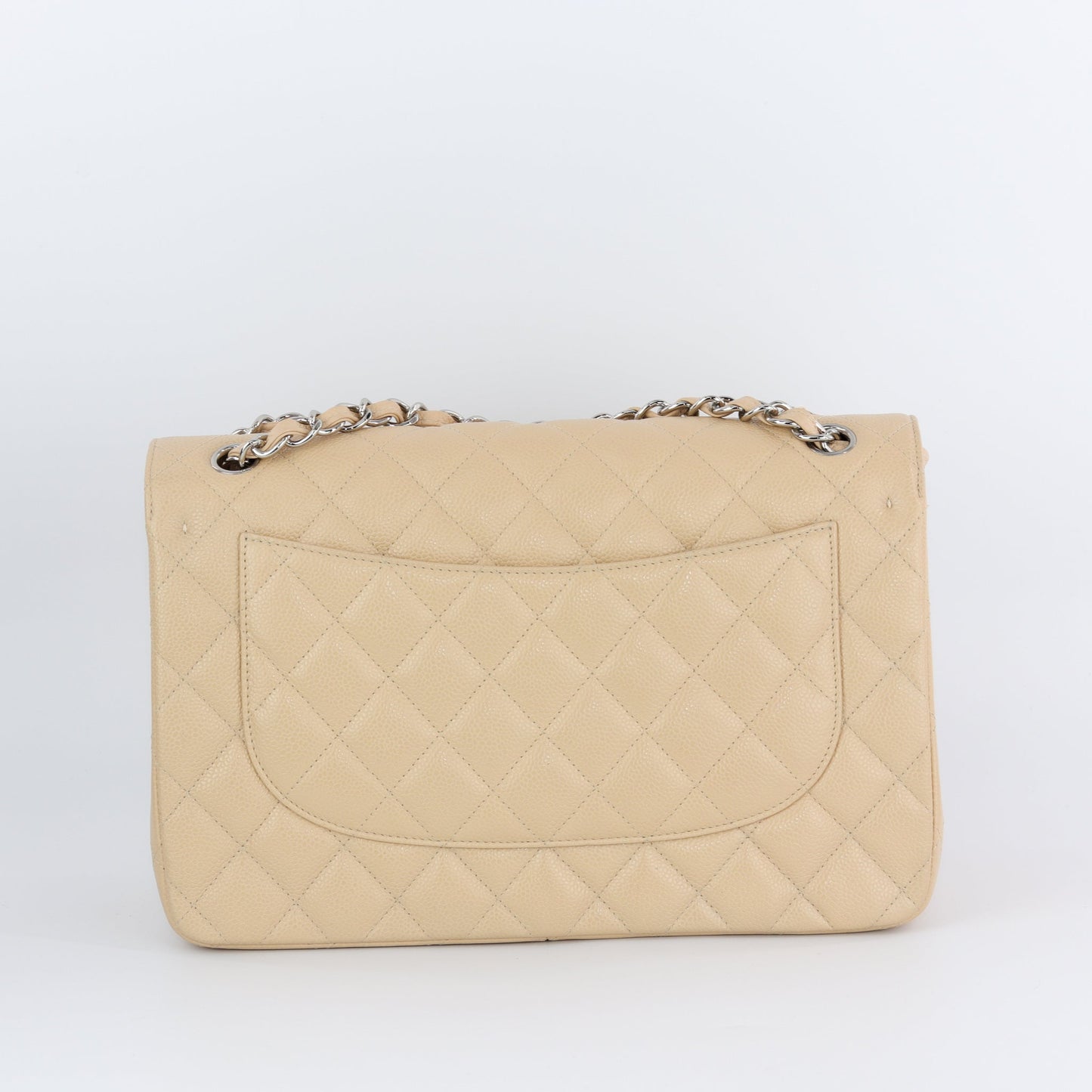 Double Flap Caviar Jumbo in Beige Claire Silver Hardware