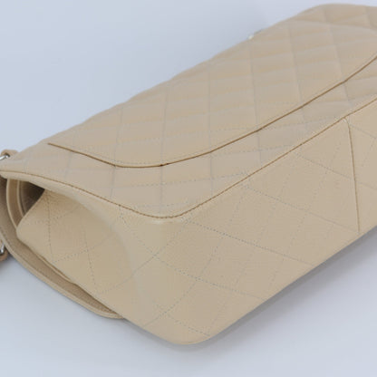 Double Flap Caviar Jumbo in Beige Claire Silver Hardware