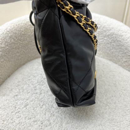 Chanel 22 Mini Hobo Handbag in Black Shiny Calfskin and AGHW