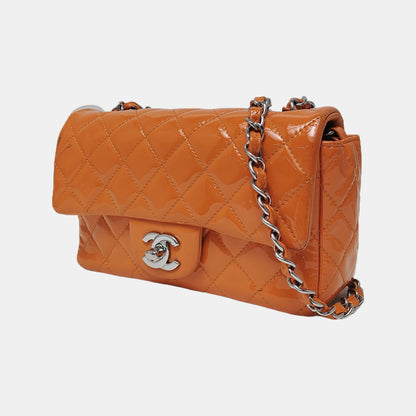 Chanel Classic Flap Rectangular Mini Orange Patent Leather Silver HW