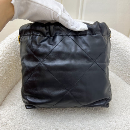 Chanel 22 Mini Hobo Handbag in Black Shiny Calfskin and AGHW