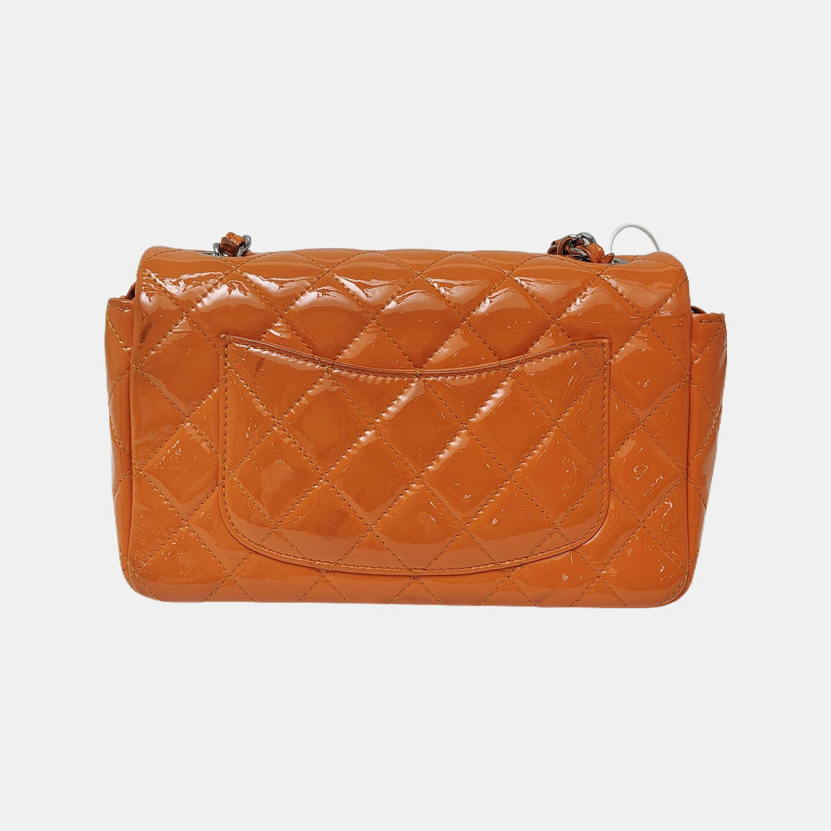 Chanel Classic Flap Rectangular Mini Orange Patent Leather Silver HW