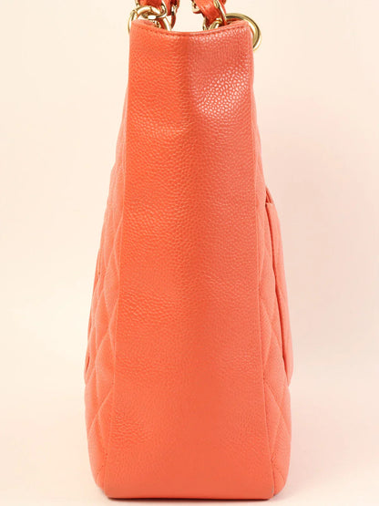 Chanel Around  Made Caviar Skin Cc Mark Stitch Chain Tote Bag Coral Pink