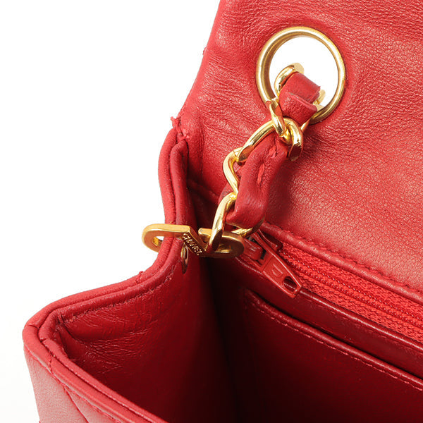Chanel Around 1990 Made Classic Flap Chain Bag Mini Red
