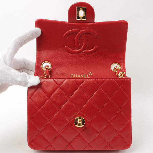 Chanel Around 1990 Made Classic Flap Chain Bag Mini Red