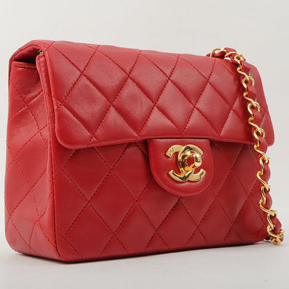 Chanel Around 1990 Made Classic Flap Chain Bag Mini Red