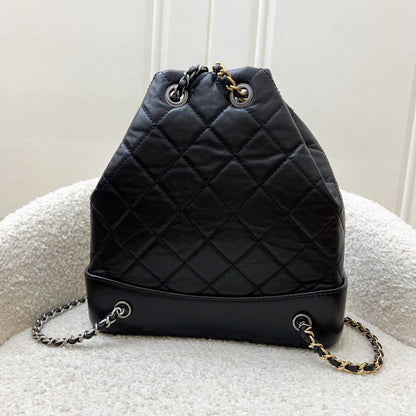 Chanel Small Gabrielle Backpack in Black Distressed Calfskin and 3-Tone HW